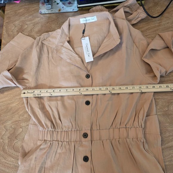 Charmant Ciel Women's Jumpsuit Cargo Style Jogger Large Khaki Elastic Waist - Picture 13 of 16